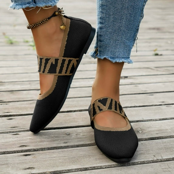Slip on Shoes Women Stripe Knit Mesh Slip on Shoes Arch Support Flat Slip on Shoes Daily Casual Travel Walking Gym Garden Outdoor Outfits