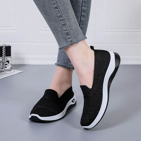 Slip on Shoes for Women Soft Knit Flat Shoes Cozy Casual Sneakers for Daily Going Out Black 8.5