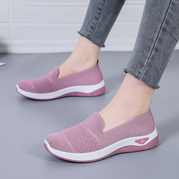 Slip on Shoes for Women Soft Knit Flat Shoes Cozy Casual Sneakers for Daily Going Out Pink 8.5