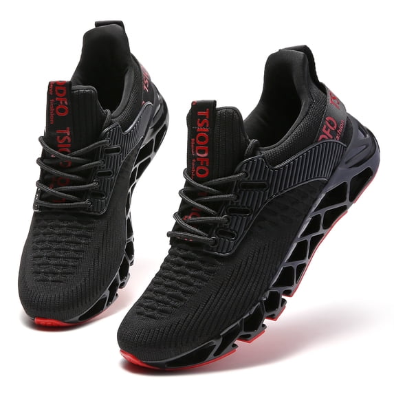 Slip on Sneakers for Women Running Shoes Tennis Walking Shoes Ladies Gym Workout Jogging Fashion Sneaker Black Red Size 7.5