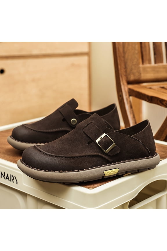 Slip-on Suede Monk Shoes with Single Adjustable Metal Buckle Strap & Hand Stitched Sole