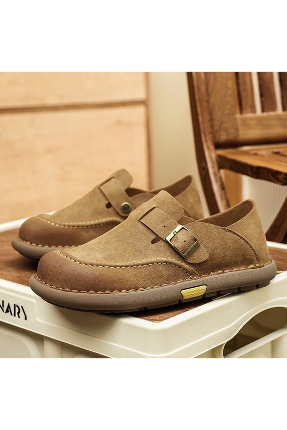 Slip-on Suede Monk Shoes with Single Adjustable Metal Buckle Strap & Hand Stitched Sole
