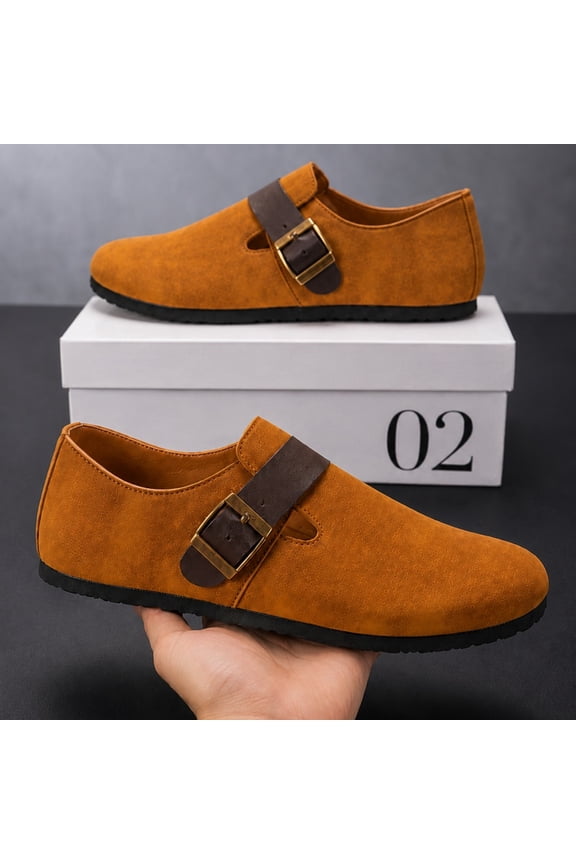 Slip-on Suede Monk Shoes with Single Adjustable Metal Buckle Strap