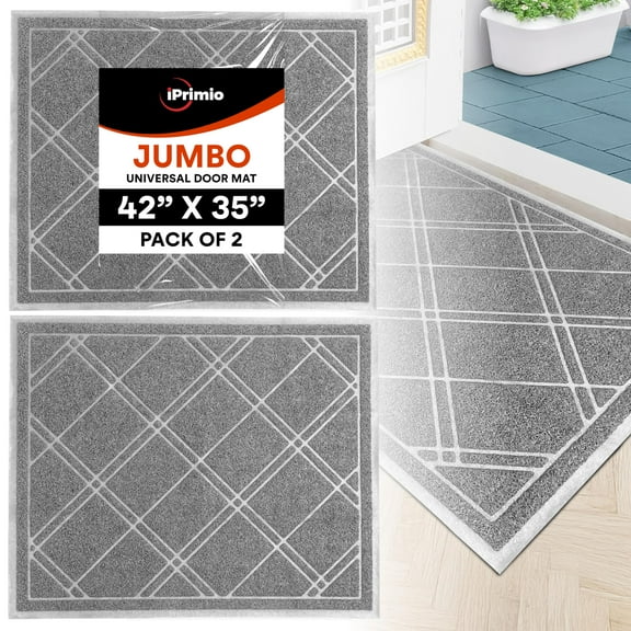 SlipToGrip Door Mat - Durable Door Outdoor Mats for High Traffic - Plaid Grey Mat with Water-Resistant Surface, Dura Loop - No-Slip and Easy-to-Clean for Indoor and Outdoor Entryway Rug, 42 x 35 Inch