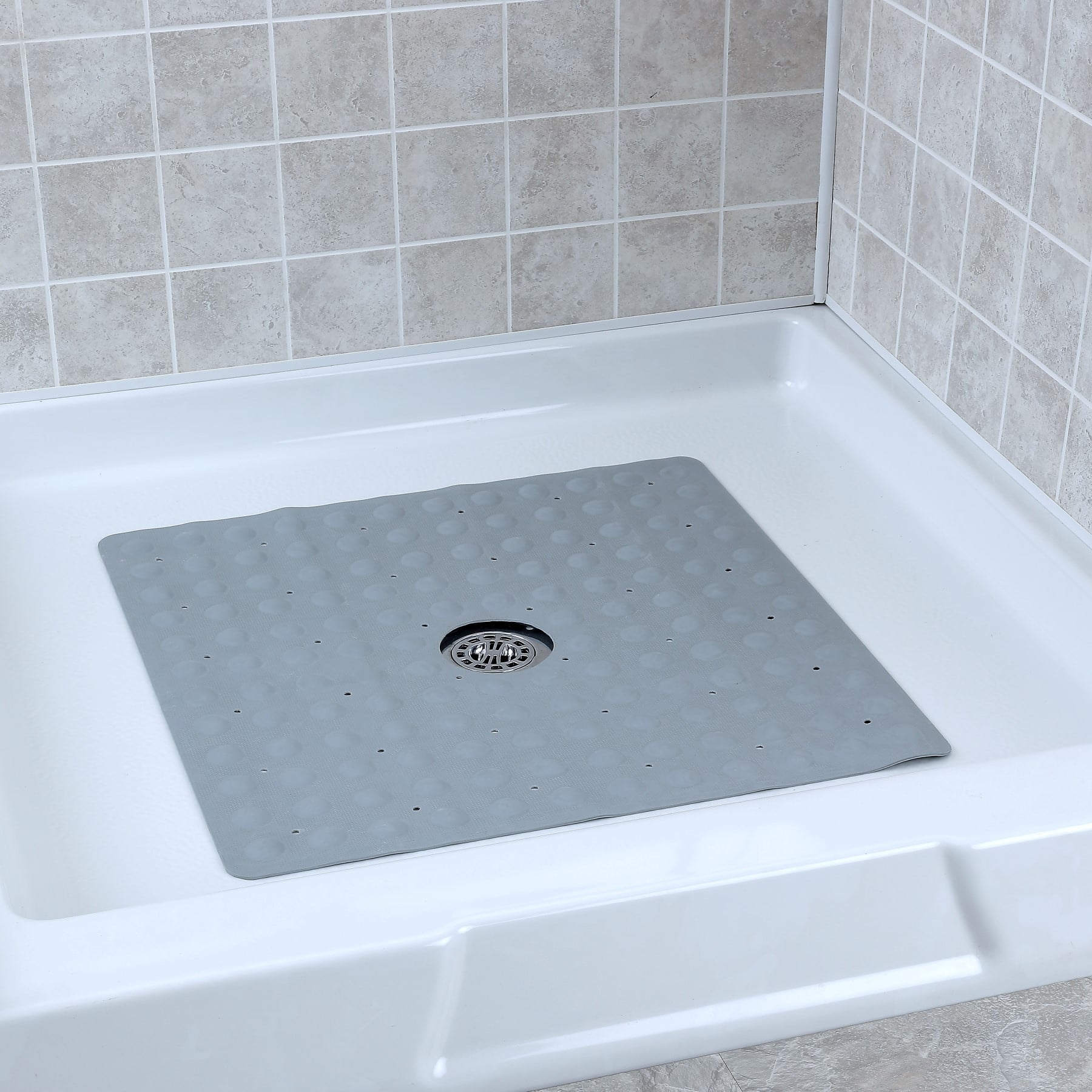 TranquilBeauty Square Blue Shower Mat 53x53cm/21x21in | Non-Slip, Machine-Washable Quadrant Bath Mat for Walk in Shower Tray | Shower Mats Non-Slip