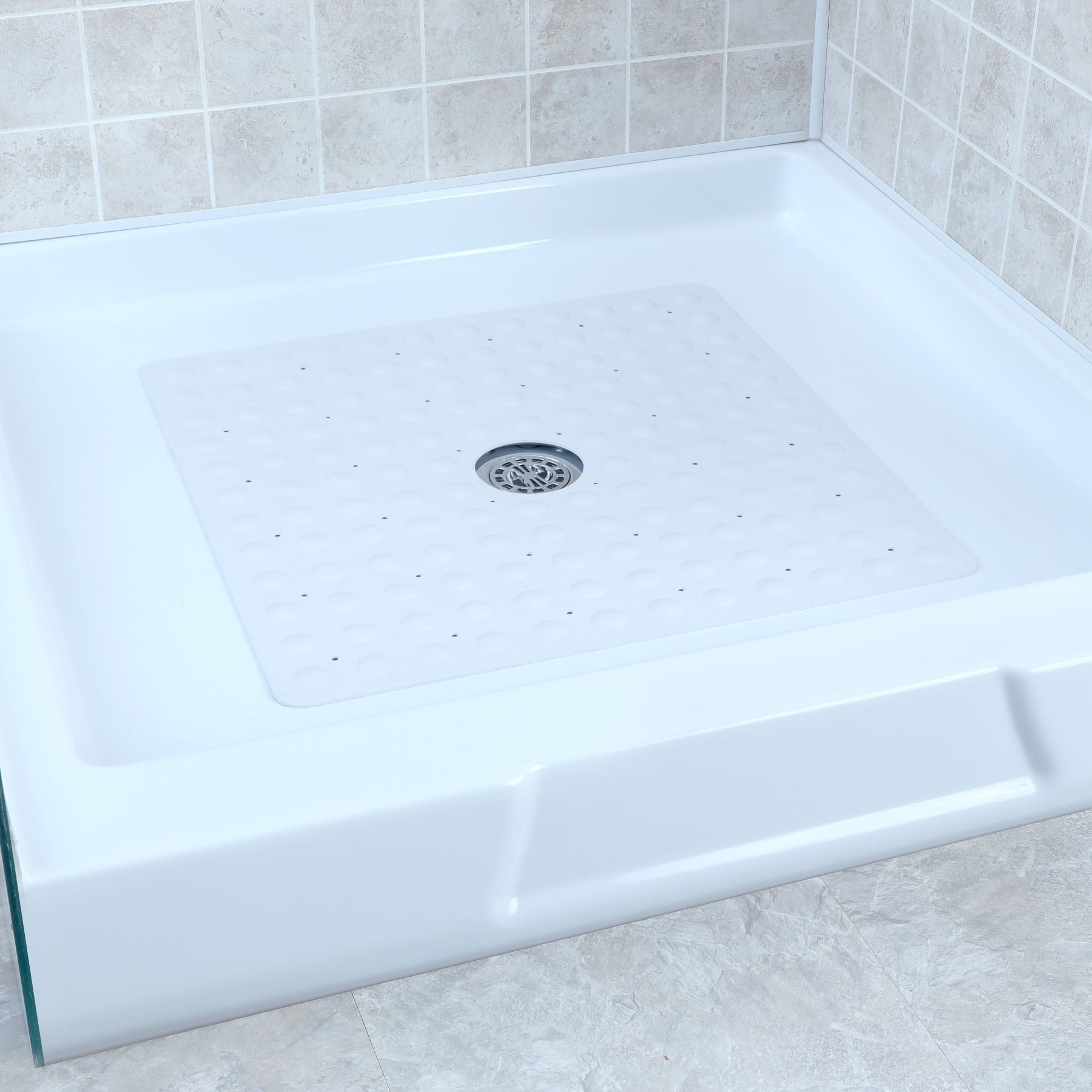 SlipX Solutions 21" x 21" Square Rubber Safety Shower Mat (White