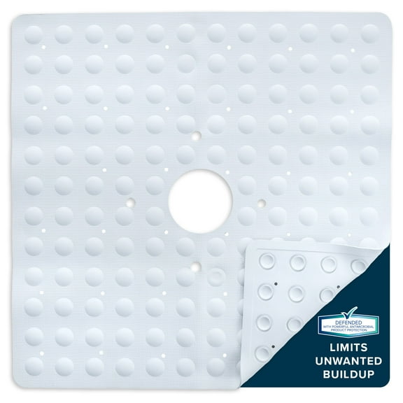 SlipX Solutions 21" x 21" Square Rubber Safety Shower Mat, White