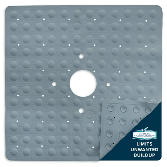 SlipX Solutions 21 x 21 Square Rubber Safety Shower Mat, Gray