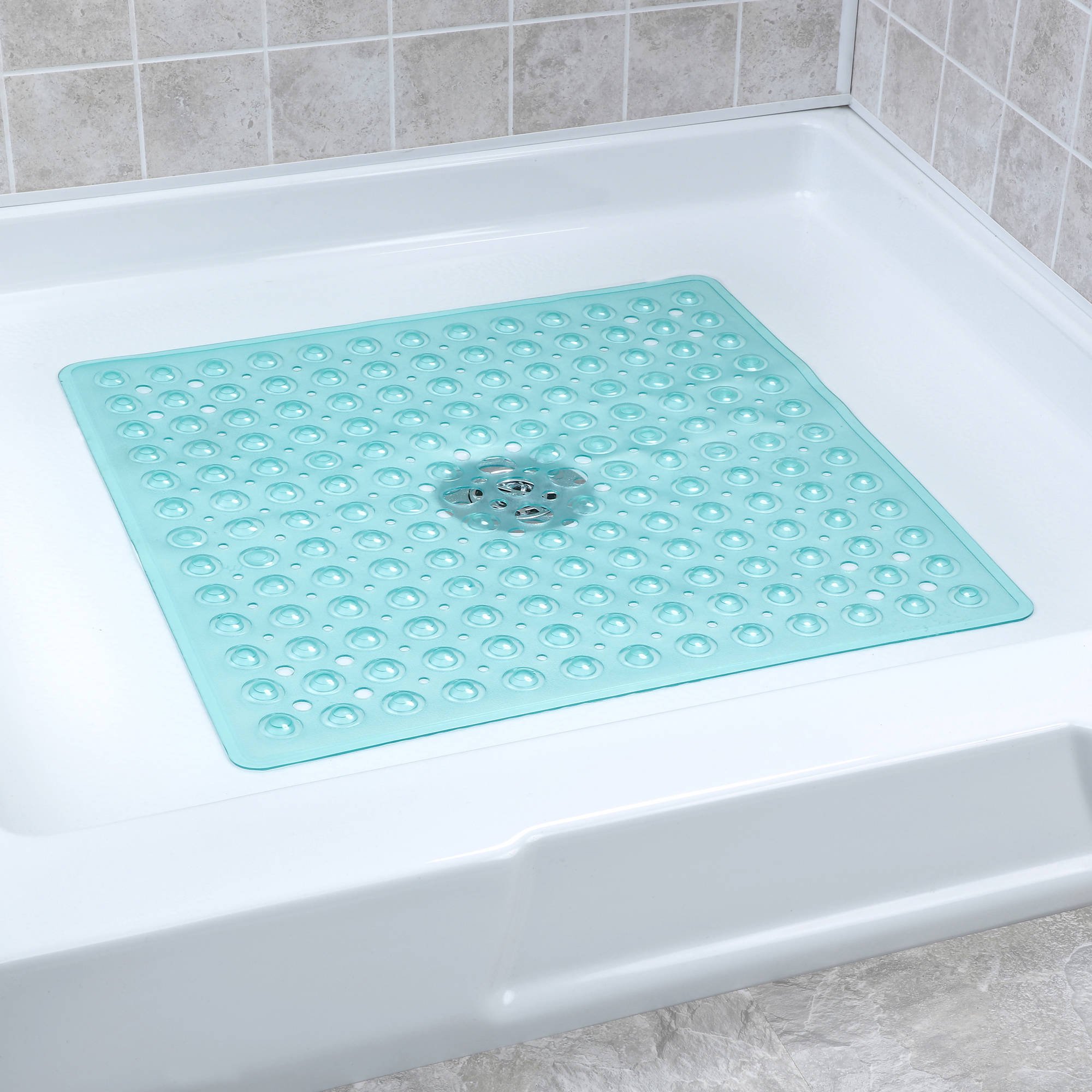 SlipX Solutions 27 x 27 Extra Large Square Shower Mat in Translucent Aqua