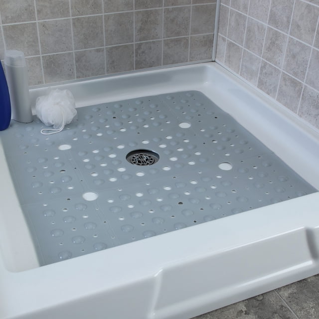 SlipX Solutions NonSlip Extra Large 27 x 27 Square Bathroom Shower Mat in Gray