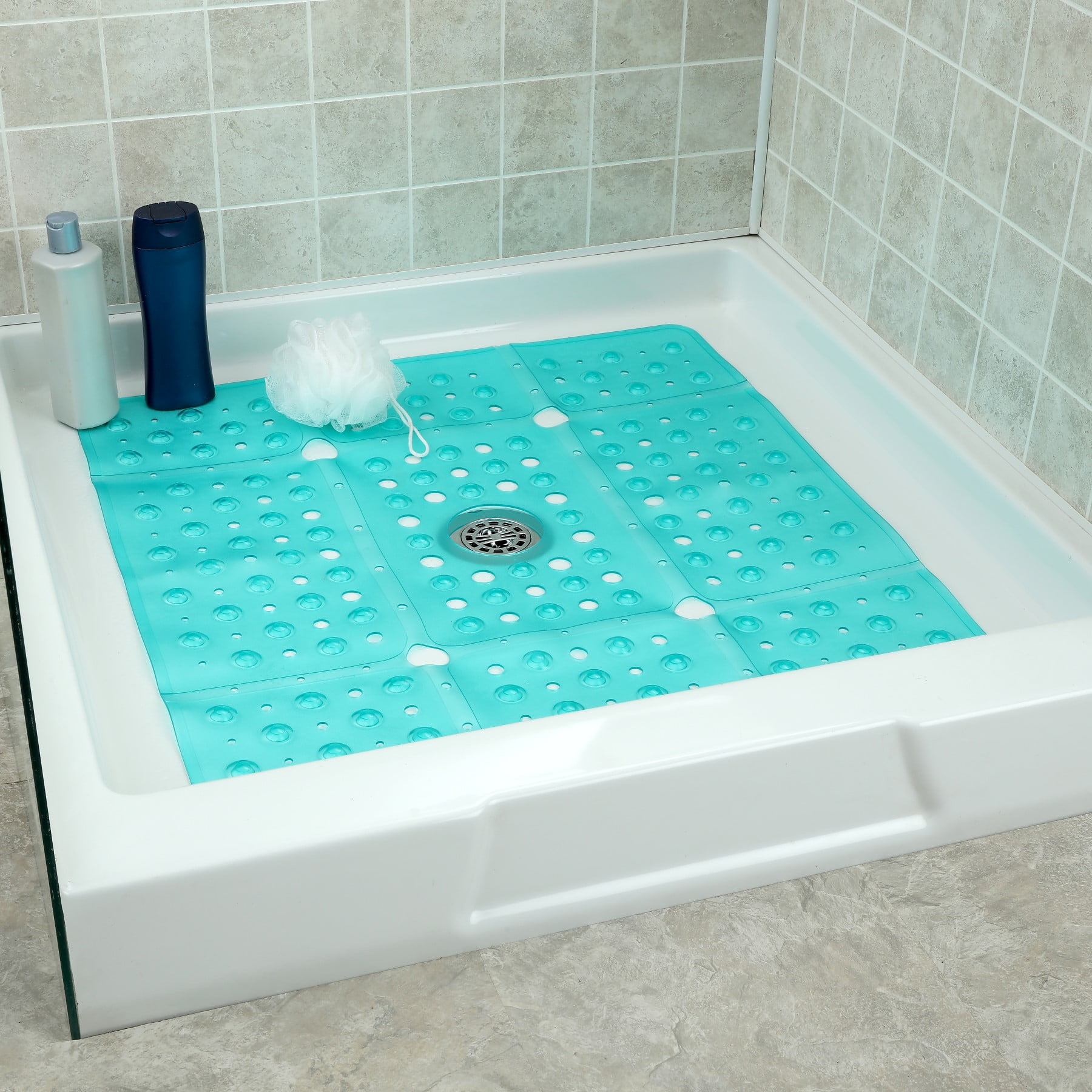 SlipX Solutions 27 x 27 Extra Large Square Shower Mat in Translucent Aqua