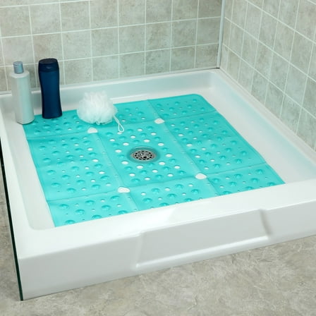 SlipX Solutions 27 x 27 Extra Large Square Shower Mat in Translucent Aqua