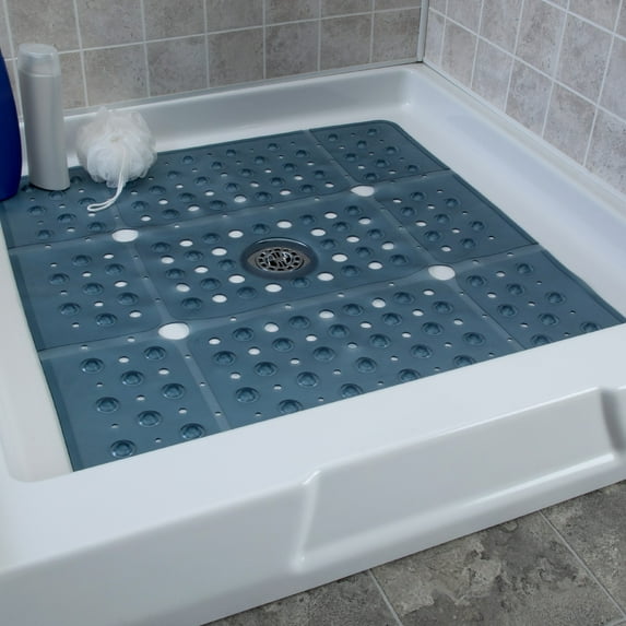 SlipX Solutions 27 x 27 Extra Large Square Shower Mat in Translucent Dusty Blue