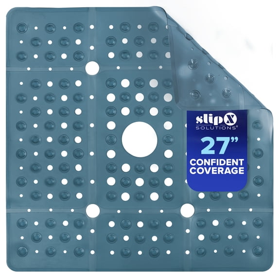 SlipX Solutions 27 x 27 Extra Large Square Shower Mat in Translucent Dusty Blue