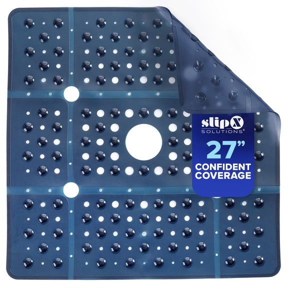 SlipX Solutions 27 x 27 Extra Large Square Shower Mat in Translucent Navy Blue