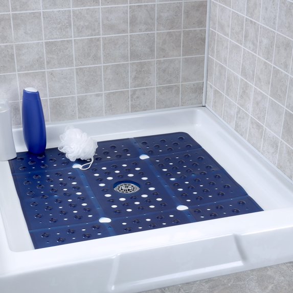 SlipX Solutions 27 x 27 Extra Large Square Shower Mat in Translucent Navy Blue