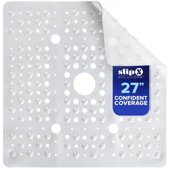 SlipX Solutions 27 x 27 Extra Large Square Shower Mat in Translucent White Pearl
