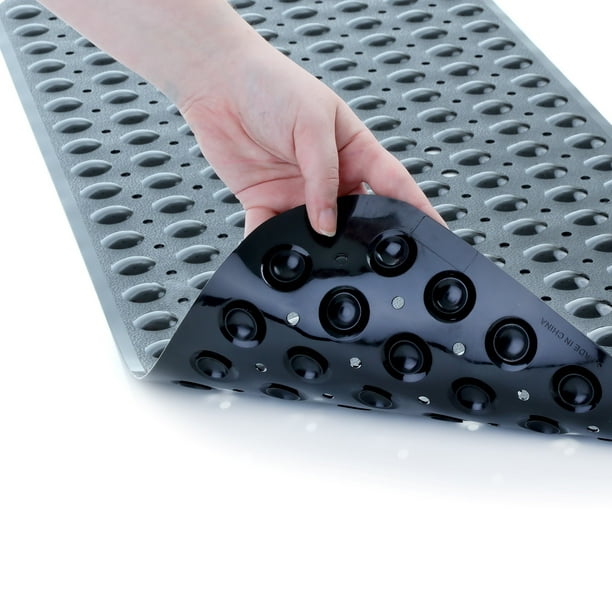 SlipX Solutions 39 x 16 Extra Long Vinyl Non-Slip Bath Mat in Black