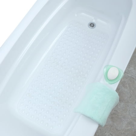 SlipX Solutions 39 x 16 Extra Long Vinyl Non-Slip Bath Mat in Clear