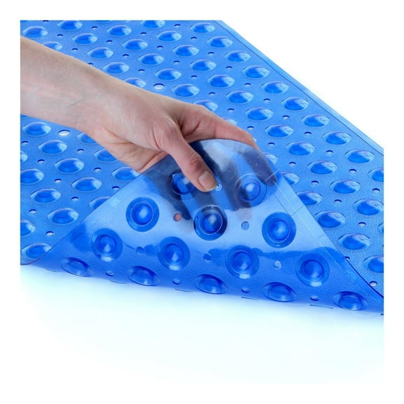 SlipX Solutions 39 x 16 Extra Long Vinyl Non-Slip Bath Mat in Translucent Blue