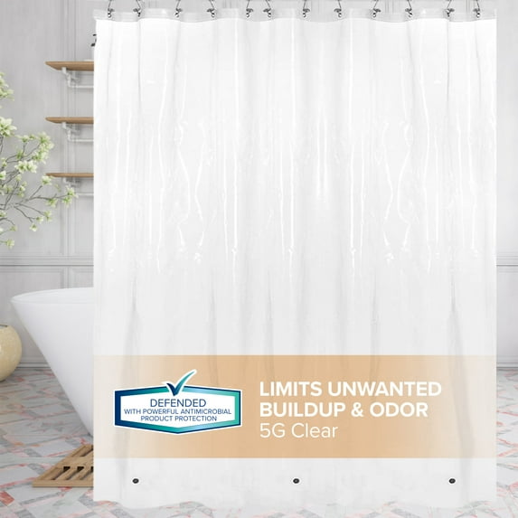 SlipX Solutions 70 in. x 72 in. Protected Midweight PEVA Shower Liner, Clear