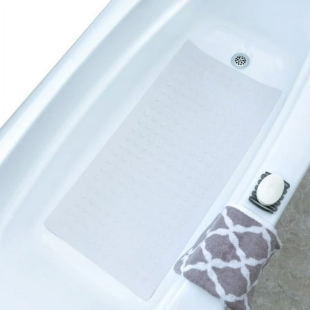 SlipX Solutions Extra Long Rubber Bath Safety Mat with Suction Cups, 18 x 36, White