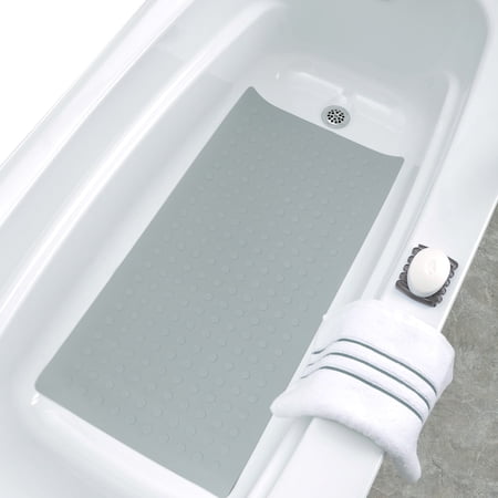 SlipX Solutions Extra Long Rubber Bath Safety Mat, 18 x 36, Gray