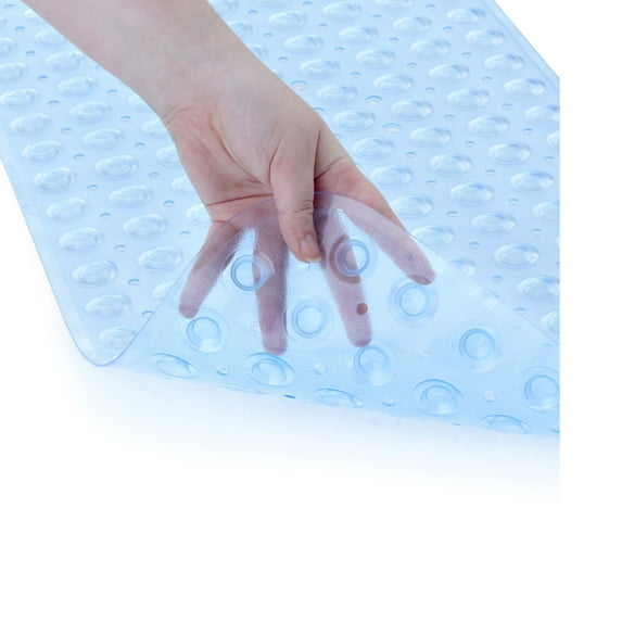 SlipX Solutions Translucent Light Blue Vinyl Non-Slip Bath Mat, 39" x 16"