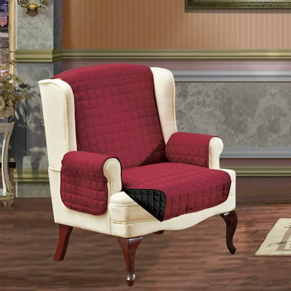 Slipcover/Furniture Protector Great for Pets & Children,Wing Chair Burgundy/Black