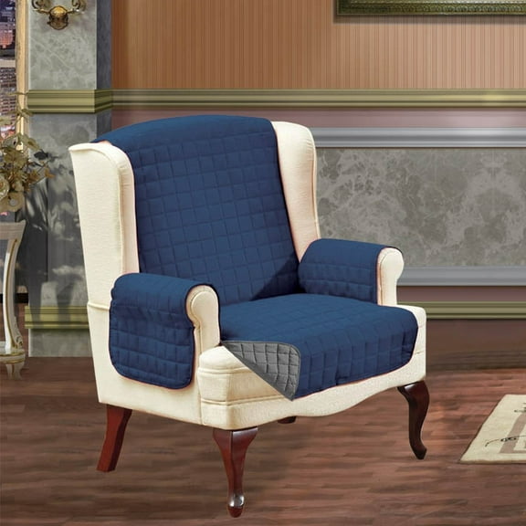 Slipcover/Furniture Protector Great for Pets & Children,Wing Chair Navy Blue/Gray