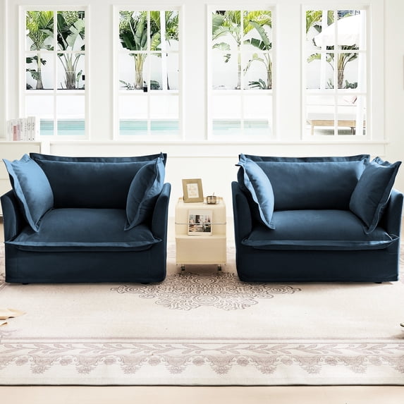 Slipcovered Chenille Armchairs | With Cascading Hem and Detailed Stitching | Natural and Sophisticated Feel
