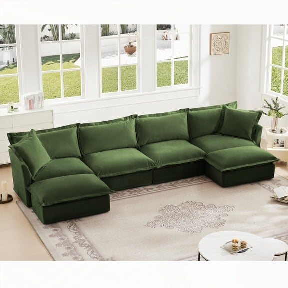 Slipcovered U-Shaped Sectional Sofa with French Edges - Wide & Deep Seat, 4-Seater for Living Room (Chenille Fabric)