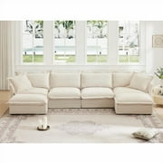 Slipcovered U Shape Sectional Sofa with French Edges & Big Pillows, Soft & Spacious for Living Room
