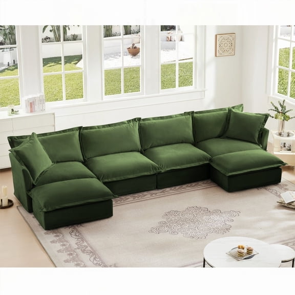 Modern U Shape Sectional Sofa with French Edges, 2208075cm, Chenille Fabric, Soft and Comfortable
