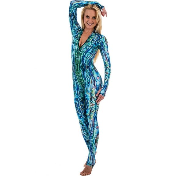 Slipins SlipIns DiveSkins/SurfSkins Green Abalone Front Zipper Women's