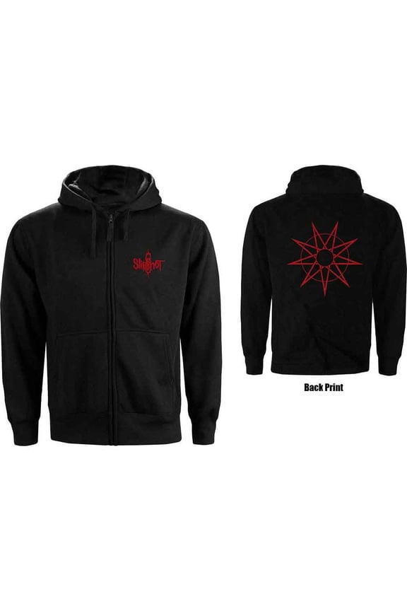 Slipknot Unisex Zipped Hoodie Sweatshirt 9 Point Star (Black) (Back Print) (Medium)