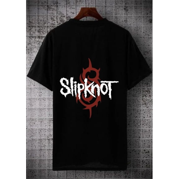 Slipknot T-shirt with tribal flame print on the back, minimalist industrial music style, street design, cotton material, Unisex Cotton T-Shirt, Sizes S-5XL.