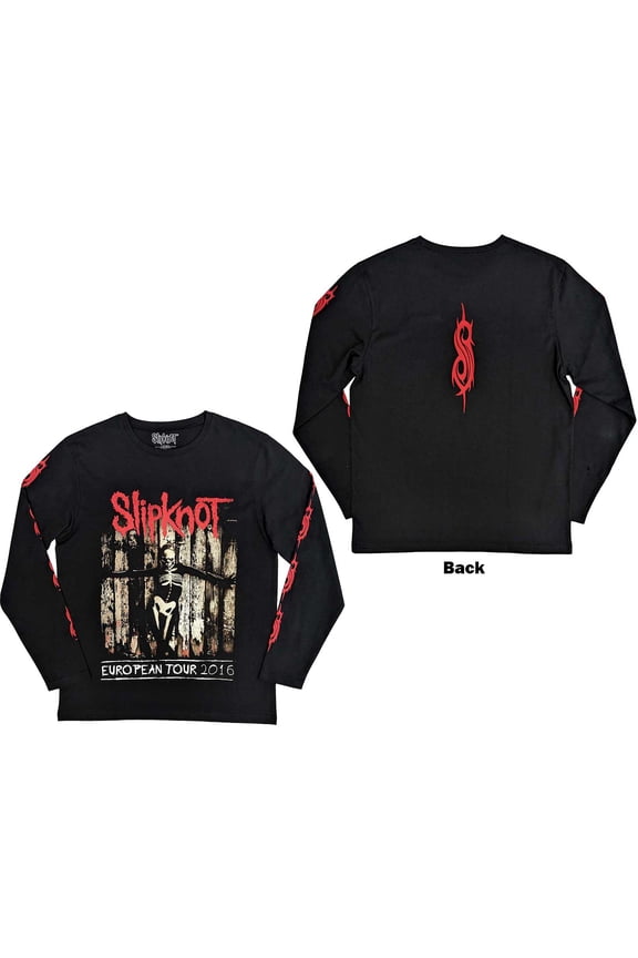 Slipknot Unisex Long Sleeve T-Shirt: Skeleton Flag (Back & Sleeve Print) (Medium)