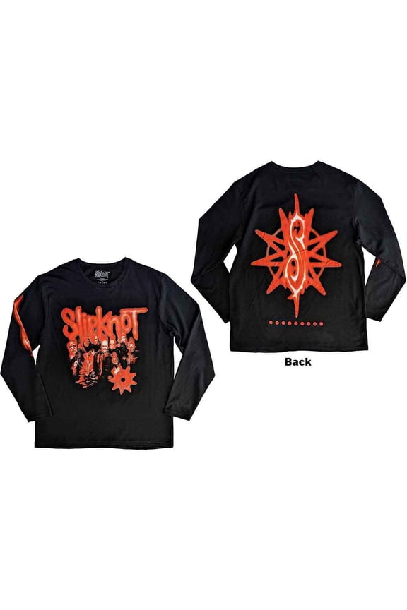 Slipknot Unisex Long Sleeve T-Shirt: The End So Far Group Photo Tribal-S Nonagram (Back & Sleeve Print)