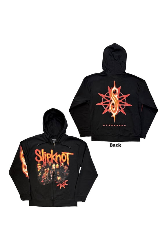 Slipknot Unisex Zipped Hoodie Sweatshirt TESF Group Photo Nonagram (Black) (Back Print) (Large)