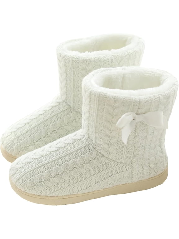 Slipper Boots Women Knit Plush Lining Winter House Shoes Memory Foam Indoor Outdoor