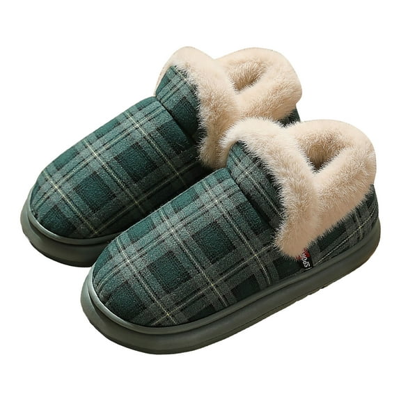 Slipper Boots for Women Casual Plaid Plush Platform House Shoes Comfortable Memory Foam Soft Sole Home Booties Green Size 5.5