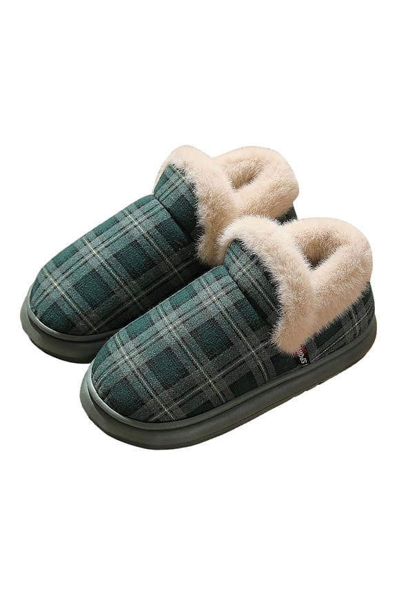 Slipper Boots for Women Casual Plaid Plush Platform House Shoes Comfortable Memory Foam Soft Sole Home Booties Green Size 7.5