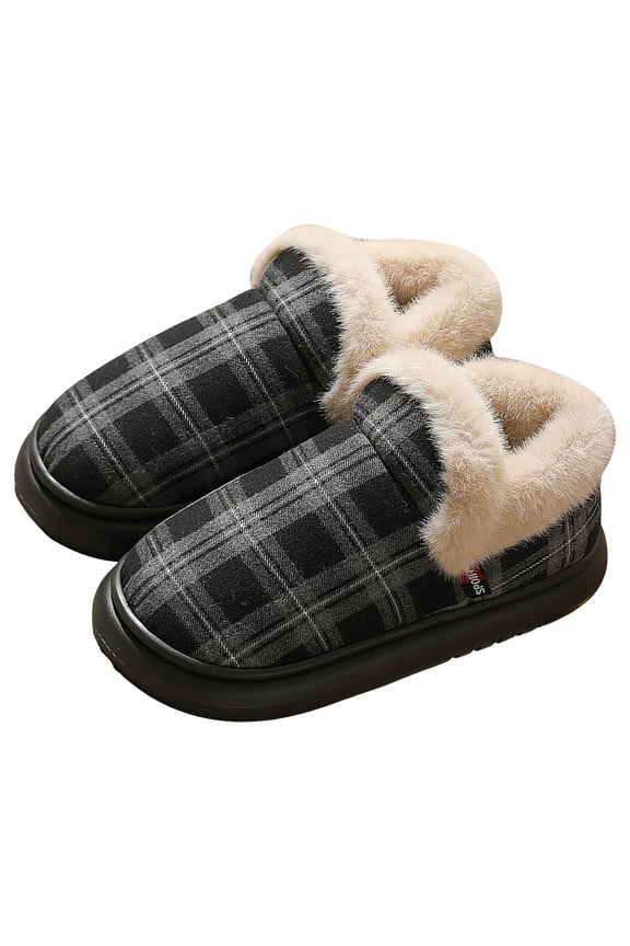 Slipper Boots for Women Casual Plaid Plush Platform House Shoes Comfortable Memory Foam Soft Sole Home Booties Grey Size 8.5