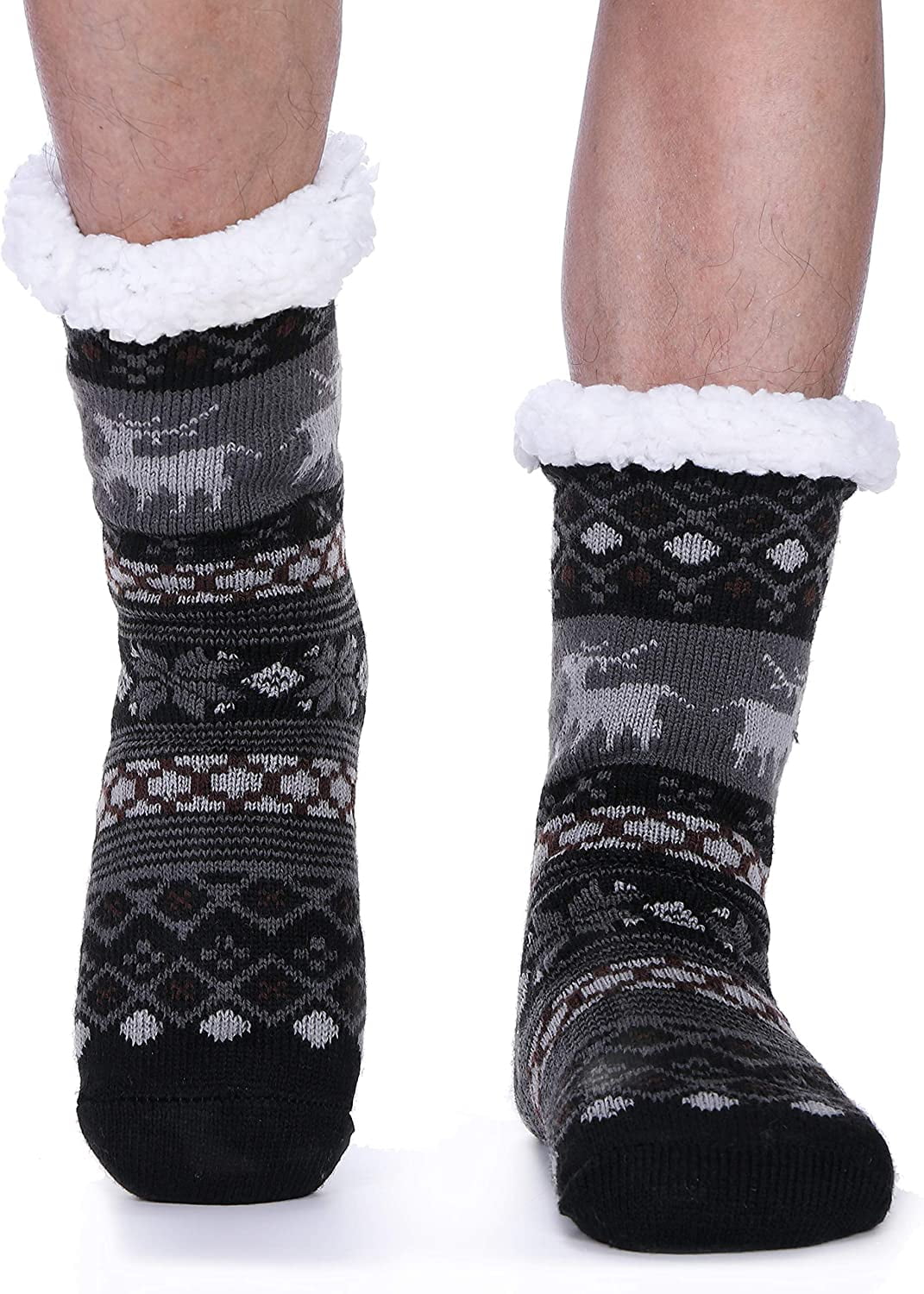 Slipper Fluffy Socks for Mens Winter Cozy Cabin Warm Thick Fleece Comfy Non Slip Christmas Socks