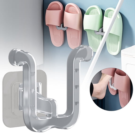Slipper Hook Hanger - Storage Organizer Hanger Wall Mounted Shoe Rack Wall Mounted Storage Hooks for Hallway, Living Room (Clear)