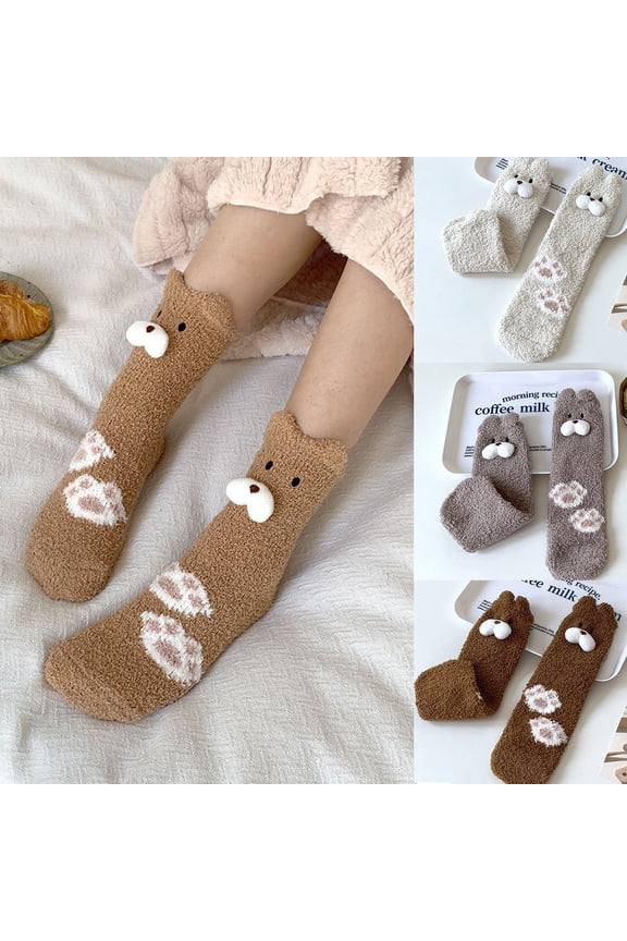 Slipper Socks Fuzzy Socks Soft Bear Sock Fleece Crew Socks Warm Winter Socks for Women Girl