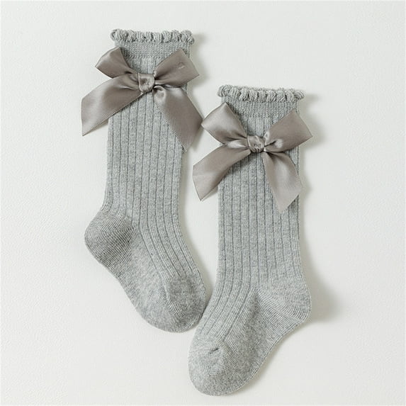Slipper Socks Girls Knee High Socks Bow Stockings Toddler Breathable Long Tube Knit Cute Socks Boy's No Show Socks Gray M