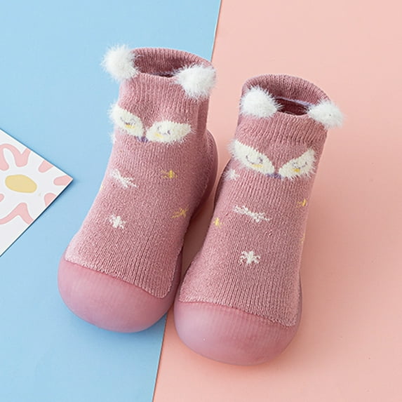 Slipper Socks Non-Skid Boys Girls Walking Shoes Indoor Warm Knit Soft Sole Rubber Cotton Socks Shoes Baby Sneakers for Girls 2-2.5 Years