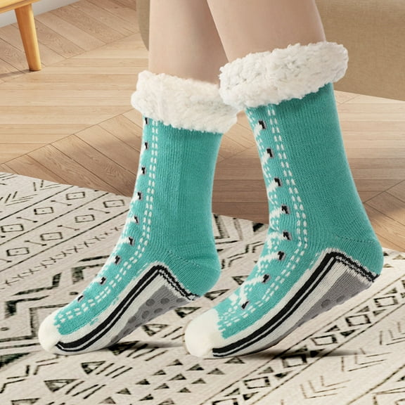 Slipper Socks, Non Slip Socks For Women, Warm Winter Cozy Fuzzy Slipper Socks, Super Soft Fleece lined with Grippers, Reading Socks Sleeping Thick Pattern Floor Home Socks F